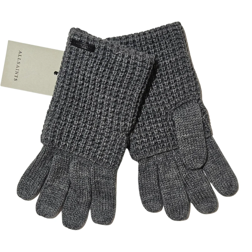 All Saints Gloves Light Grey Women Mixed Stitch Knit Wool Blend Outdoor Winter